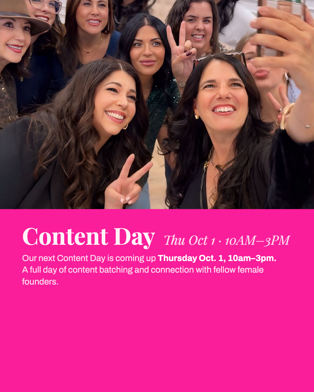 Content Day promotional graphic showing Erapreneur members smiling together with event details